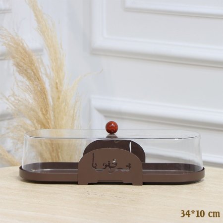 مضيفة تنك بني بيضاوي 34*10سم غطا اكرلك شفاف مكتب شرفتونا EL128/28 =رم4