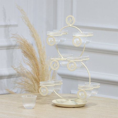 حمالة فناجين قهوة سادة 12عين تنك بيج شكل مدور مكتب شرفتونا EL128/37 =رم4