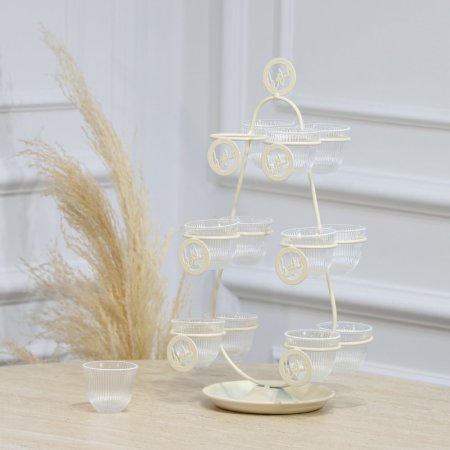 حمالة فناجين قهوة سادة 12عين تنك بيج شكل هرم مكتب شرفتونا EL128/38 =رم4