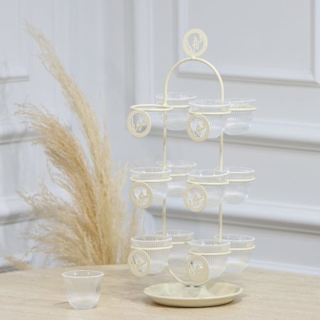 حمالة فناجين قهوة سادة 12عين تنك بيج شكل بيضاوي مكتب شرفتوناEL128/39 =رم4