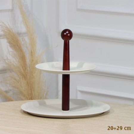 مضيفة 2طبقة تنك بيج مدور 29+20سم مسكة خشب بني غامق EL54/14 =رم4