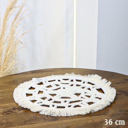 كوستر مدور 36سم قماش ابيض اطار شراشيب EL154/1 =ت.ش2