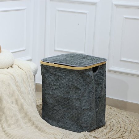 سلة غسيل بيضاوي قماش سكني اطار خشب بغطا EL154/6 =ت.ش2