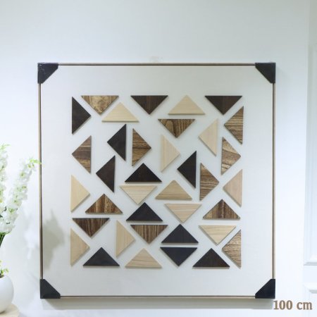 برواز مربع 100سم اطار بلاستك خشبي وجه ابيض مثلثات خشب ملون EL49/18 =رم7
