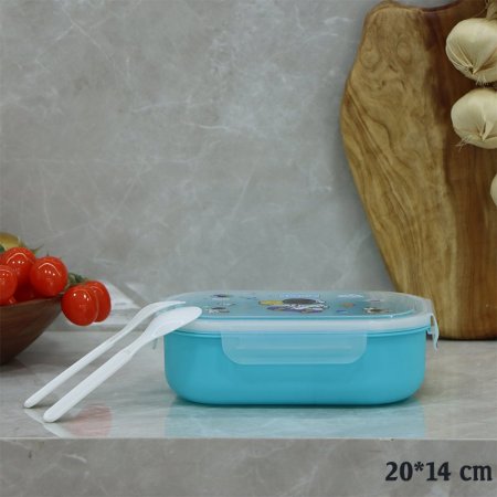 لانش بوكس بلاستك 20*14سم ملون غطا مرسم مع شوكة ومعلقة EL82/9 =ت.ش3