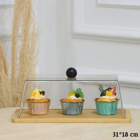 مضيفة خشب مستطيل 31*18سم غطا اكرلك شفاف مسكة خشب EL104/11 =رم5