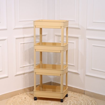 سلة خضار 4 طبقة بلاستك بيج مخرم بعجلات EL169/3 =ت.ش3