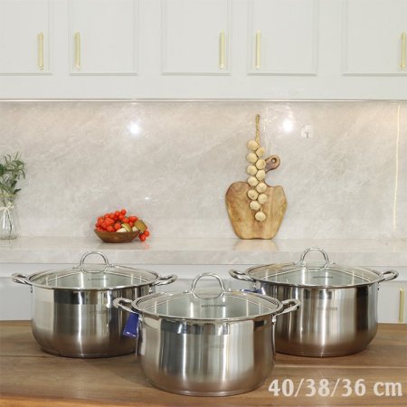 طقم طناجر/3 ستانلس ستيل 36/38/40 غطا زجاج A14/1 =ت.ش2