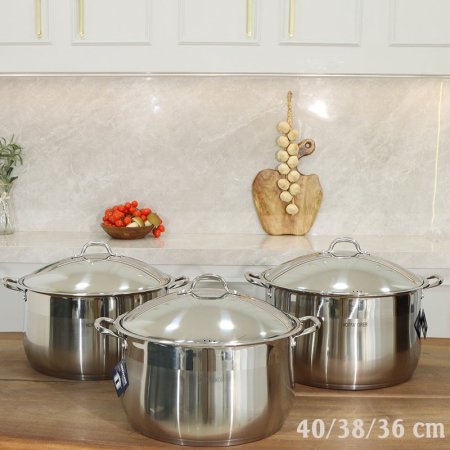 طقم طناجر/3 ستانلس ستيل 36/38/40 غطا ستانلس A14/2 =ت.ش2