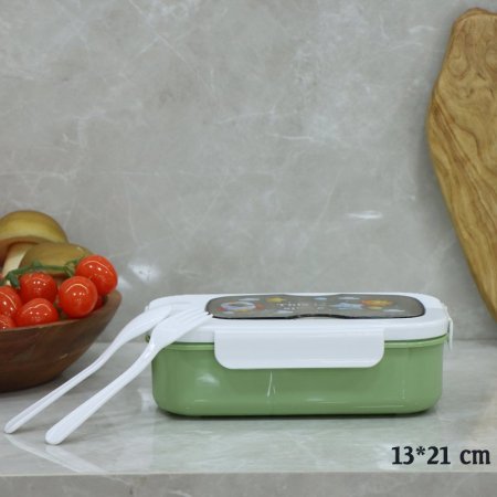 لانش بوكس بلاستك 21*13سم ملون غطا مرسم مع شوكة ومعلقة EL82/8 =ت.ش3