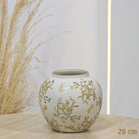 فازة بورسلان بورسلان مدورر 20سم سم بيج لميع مرسم ورد EL98/6 =ت.ش2