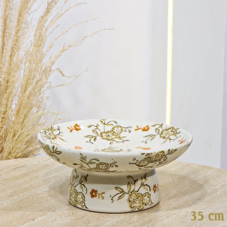 جاط فواكة بورسلان بيضاوي 35سم سم بيج لميع مرسم ورد برجل EL98/10 =ت.ش2