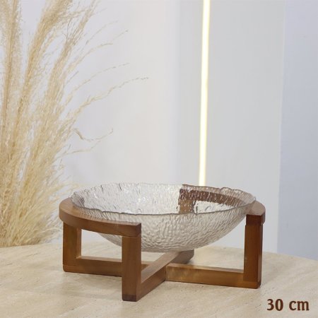 جاط فواكة مدور 30سم زجاج  مثلج قاعدة خشب EL98/11 =ت.ش2