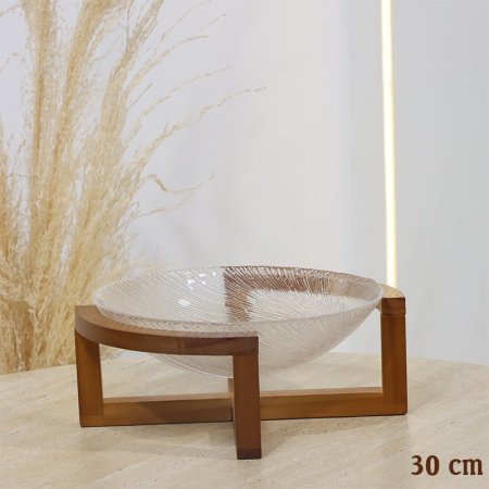 جاط فواكة مدور 30سم زجاج  مموج قاعدة خشب EL98/12 =ت.ش2