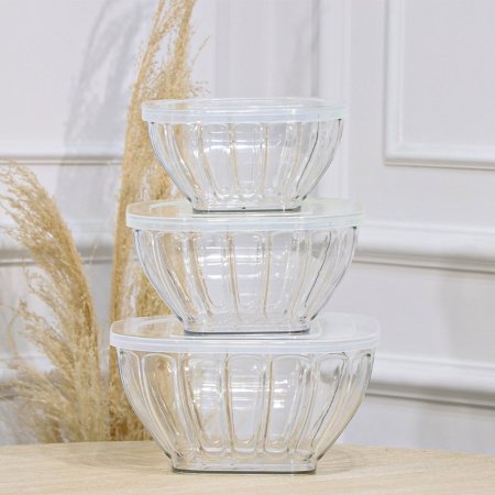 طقم طبروير/3 احجام مربع شفاف محزز بغطا بلاستك EL104/20 =رم5