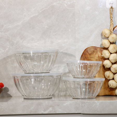 طقم طبروير/4 احجام مدور شفاف محزز بغطا بلاستك EL104/21 =رم5