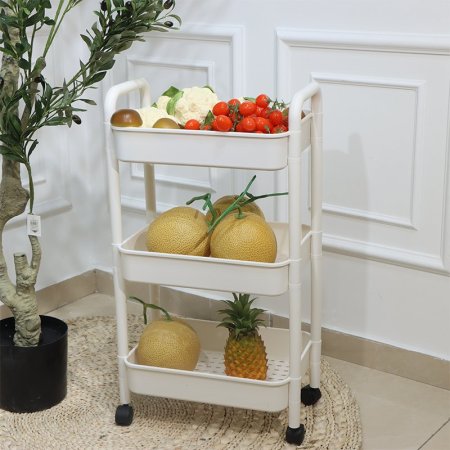 سلة خضار مستطيل مخرم 3 طبقة بلاستك ابيض عجلات EL178/8 =ت.ش2