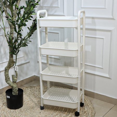 سلة خضار مستطيل مخرم 4 طبقة بلاستك ابيض عجلات EL178/9 =ت.ش2