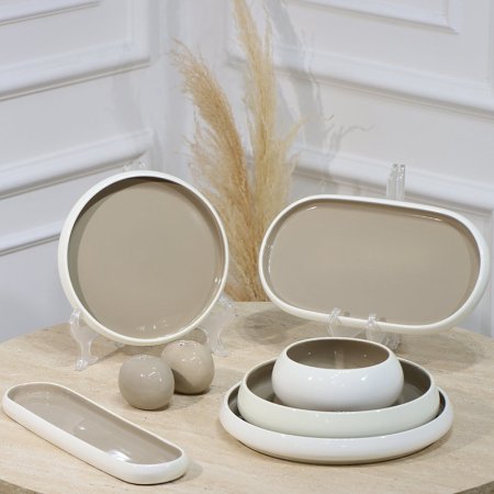 طقم صحون بورسلان 28 قطعة ابيض وجه كابتشينو EL1/18 =رم4