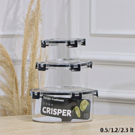 طقم طبروير/3 0.5/1.2/2.3لتر مدور اكرلك شفاف بيدين سكني كبس EL104/15 =رم5