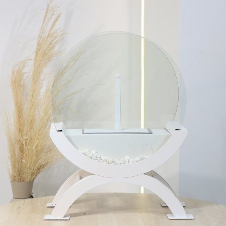 فاير بليس شكل قوس بأرجل وجه زجاج حديد ابيض+ حجار ابيض EL16/17 =رم2 =رم7