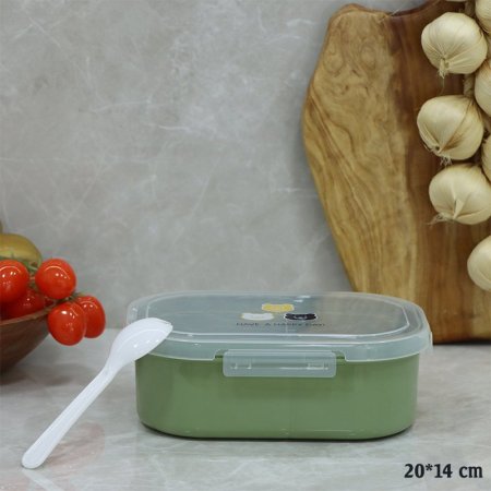 لانش بوكس بلاستك 20*14سم زيتي 2عين مع شوكة غطا اكرلك مرسم EL82/7 =ت.ش3