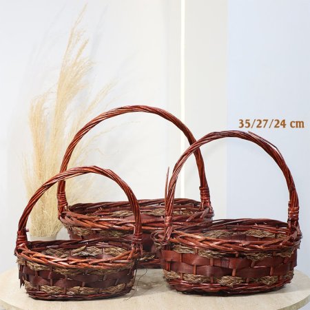 طقم سلة/3 قش 24/27/35سم بيضاوي بني محروق يد قوس EL175/3 =رم7