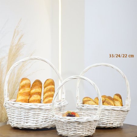 طقم سلة/3 قش 22/24/33سم مدور ابيض يد قوس EL175/6 =رم7