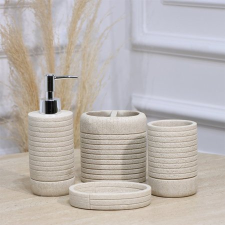 طقم/4 2مصبنة +2كاسة جبص اسطواني بيج محزز EL177/3 =ت.ش3