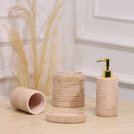 طقم/4 2مصبنة +2كاسة جبص اسطواني زهري محزز EL177/4 =ت.ش3