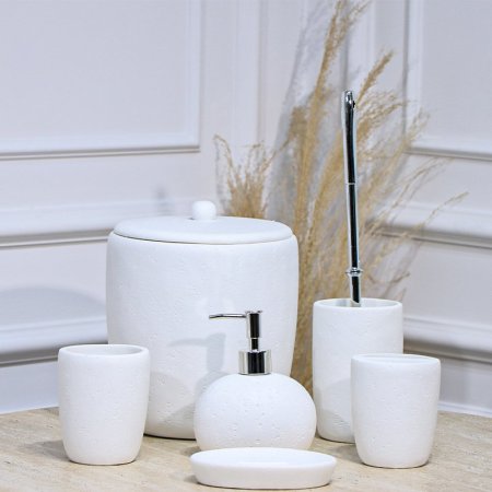 طقم/6 سلة + فرشاة حمام +2مصبنة +2كاسة جبص ابيض EL177/6 =ت.ش3