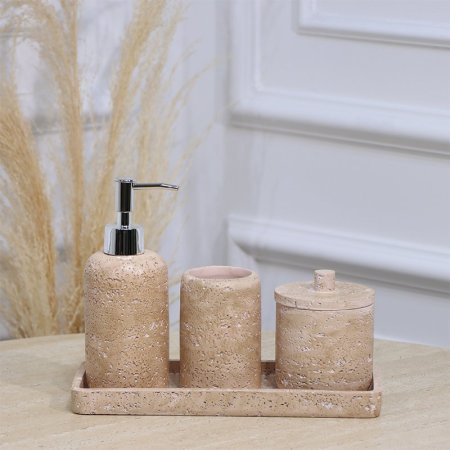 طقم /4 صينية مستطيل+مصبنة+ كاسة + علبة بغطا جبص زهري EL177/9 =ت.ش3