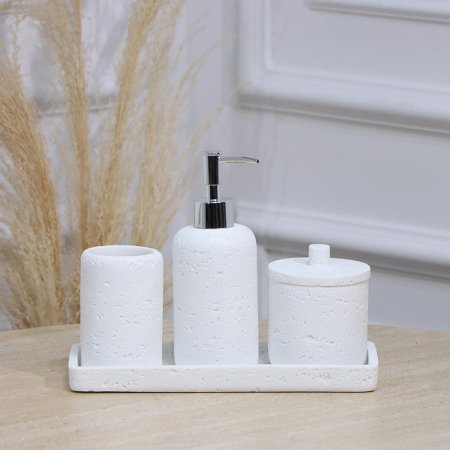 طقم /4 صينية مستطيل +مصبنة+ كاسة + علبة بغطا جبص ابيض EL177/10 =ت.ش3