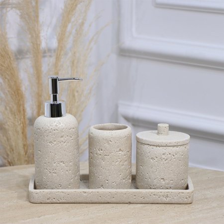 طقم /4 صينية مستطيل+مصبنة+ كاسة + علبة بغطا جبص بيج EL177/11 =ت.ش3