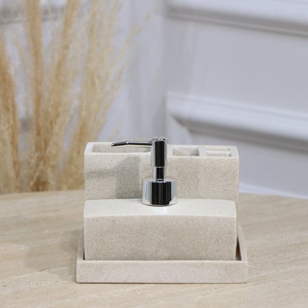 طقم/4 صينية مربع +2كاسة + مصبنة جبص بيج EL177/17 =ت.ش3