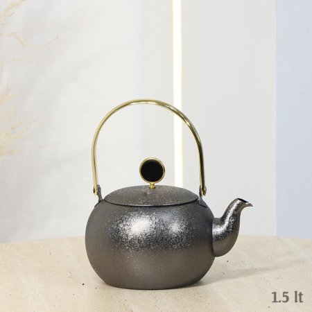 براد شاي مدور 1.5لتر ستانلس ستيل رصاصي يد ستانلس ذهبي K1/109 =رم7