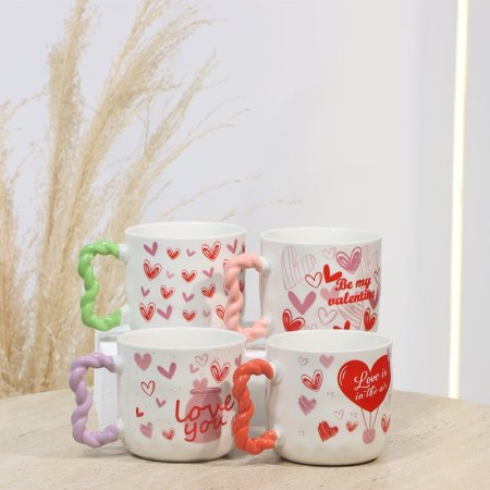 ماغ بورسلان ابيض مدور مرسم قلوب احمر EL157/31 =ت.ش1