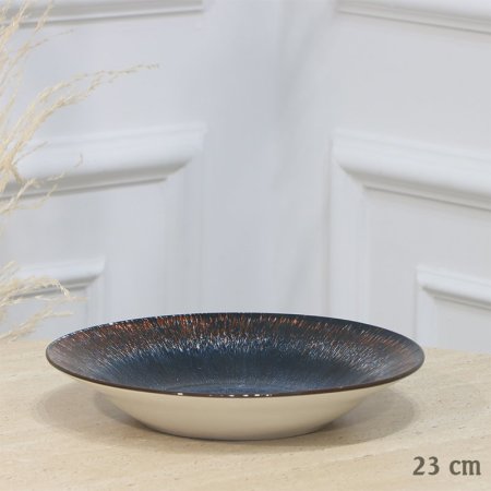 صحن جور مدور 23سم موشح ازرق وبني EL157/34 =ت.ش1