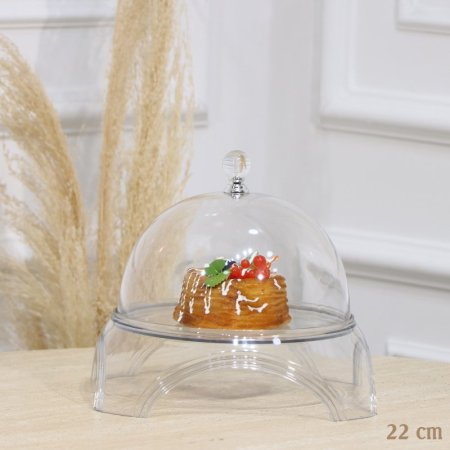 مضيفة مدور 22سم اكرلك شفاف غطا قبة بارجل مسكة كرستال EL104/3 =رم5