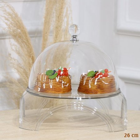 مضيفة مدور 26سم اكرلك شفاف غطا قبة بارجل مسكة كرستال EL104/4 =رم5