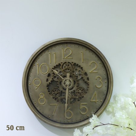 ساعة حائط مدور 50سم بلاستك ذهبي مسننات ارقام ذهبيEL152/2 =رم7