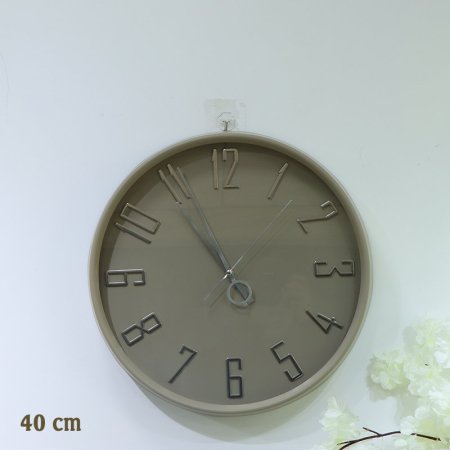 ساعة حائط مدور 40سم بلاستك كابتشينو مكتب ارقام فضي EL152/4 =رم7
