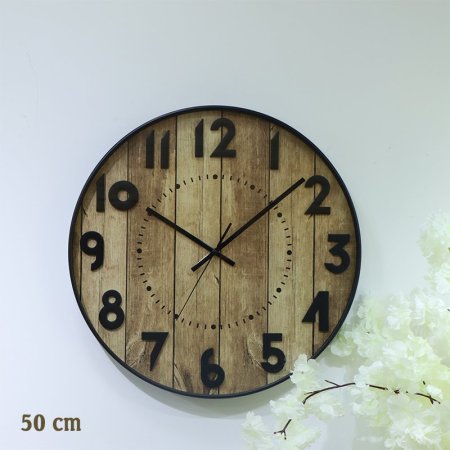 ساعة حائط مدور 50سم بلاستك اسود وجه خشبي مكتب ارقام اسود EL152/5 =رم7