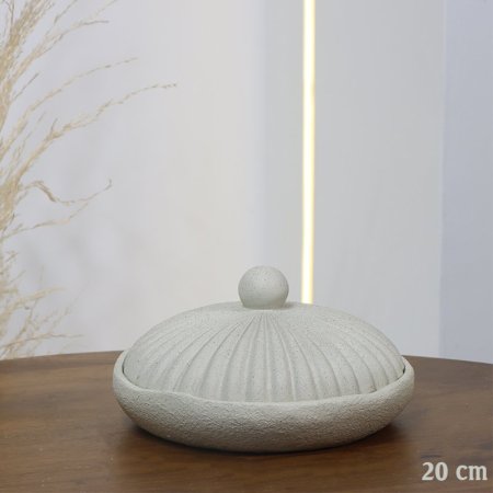 مضيفة مدور 20سم جبص غامق محزز مسكة طابة EL158/15 =ت.ش2