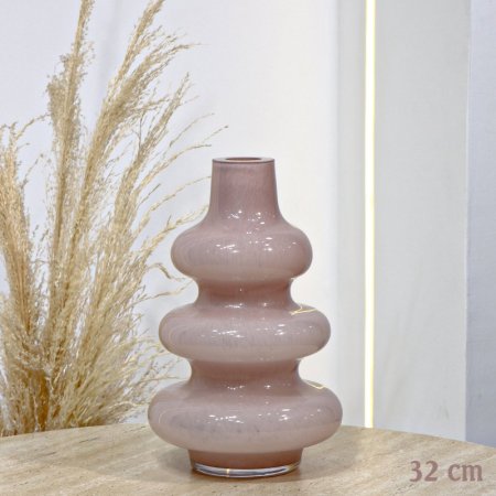 فازة زجاج دبل مدور 32سم زهري خصر 3 حلقات لف EL165/3 =ت.ش2