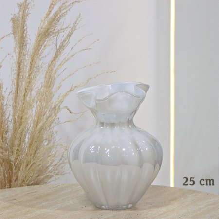 فازة بورسلان ابيض 25سم نفخ محزز اطار معلوج EL165/10 =ت.ش2