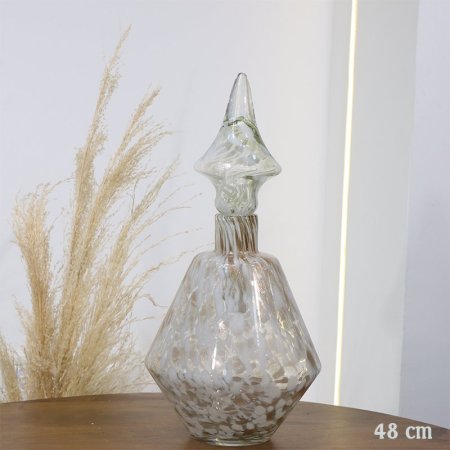 فازة زجاج مكعبل 48سم موشح ابيض وبني لميع EL165/17 =ت.ش2