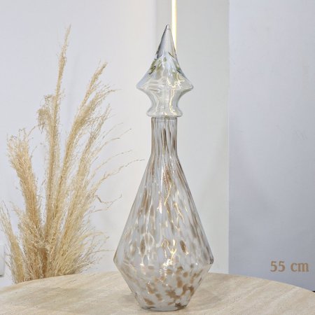 فازة زجاج هرم 55سم موشح ابيض وبني لميع EL165/18 =ت.ش2