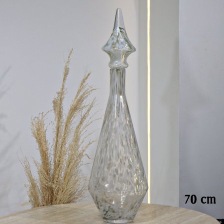 فازة زجاج هرم 70سم موشح ابيض وبني لميع EL165/19 =ت.ش2