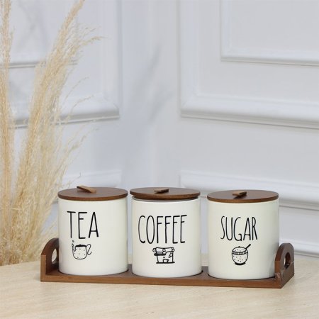 طقم/4 قاعدة خشب + 3 علب بهارات مكتب شاي وقهوة وسكر EL125/3 =ت.ش1